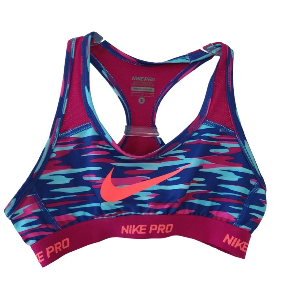 Nike Pro Sports Bra Kids Girls Size Small Pink Blue Racerback Athletic Bra